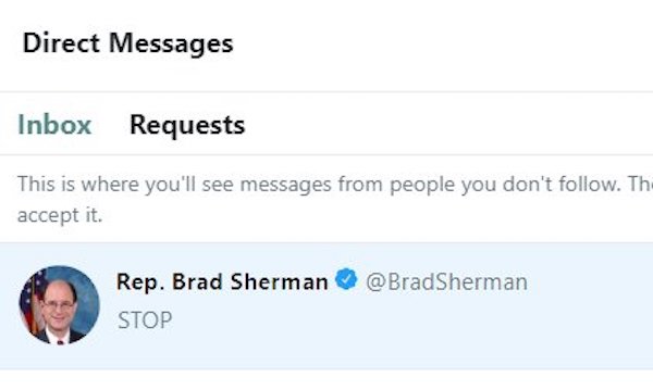 Congressman Brad Sherman Asks Cryptonian to Stop Exposing His Hypocrisy