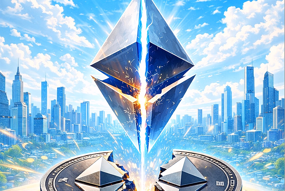 Ethereum's price halves again, abstract, Feb 2026