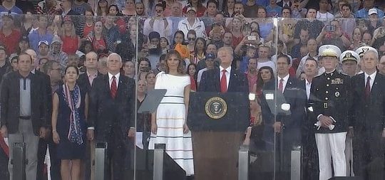 Trump July 4 2019 speech behind glass.