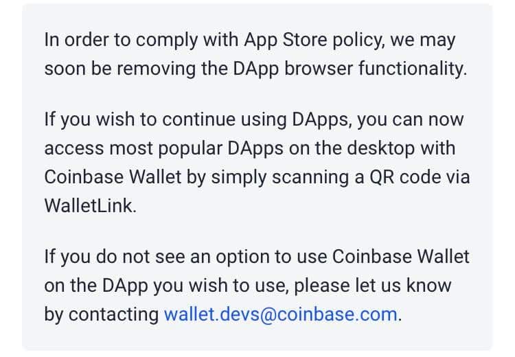 Coinbase to dapp devs: blame Apple. Dec 2019