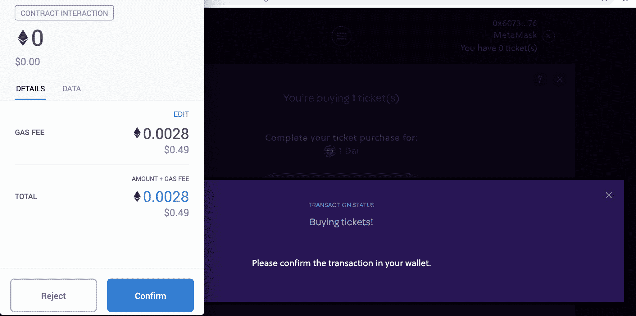 PoolTogether ticket purchase, Jan 2020
