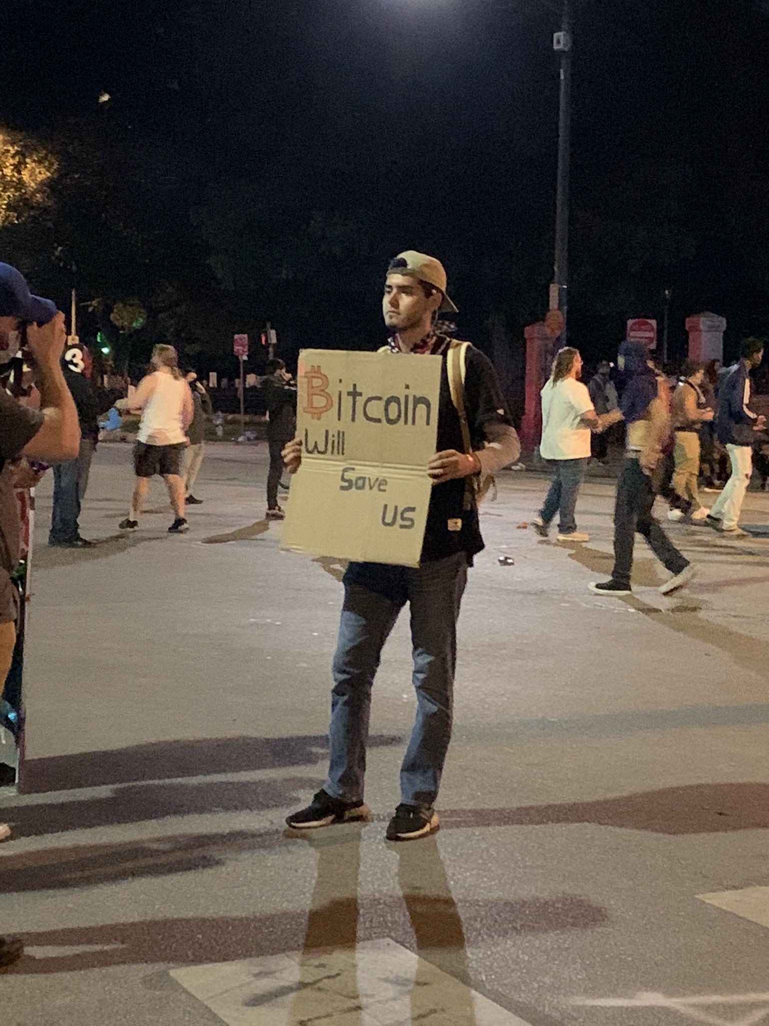 Bitcoin sign in protests against oppression, June 2020
