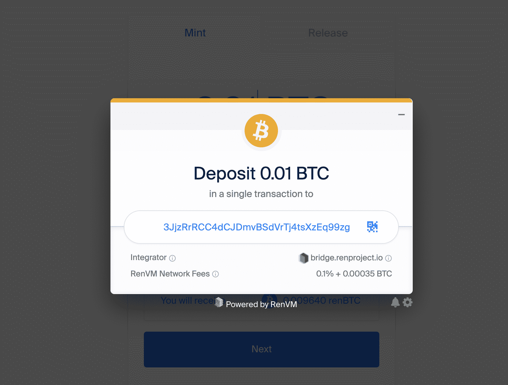 RenBTC address deposit, June 2020
