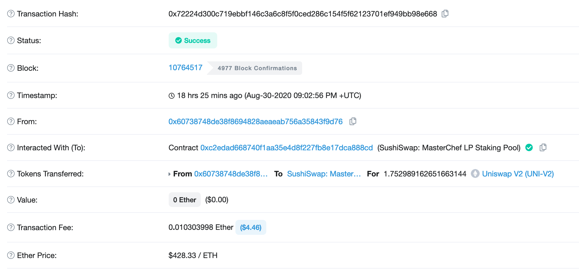Staking on Sushi, Aug 2020