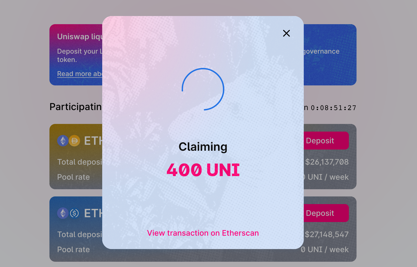 Claiming 400 uni tokens, Sep 2020