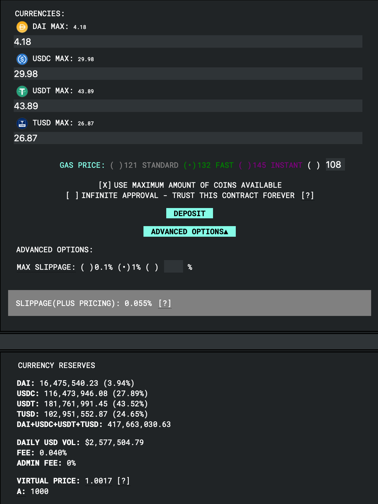 Depositing on Swerve, Sep 2020