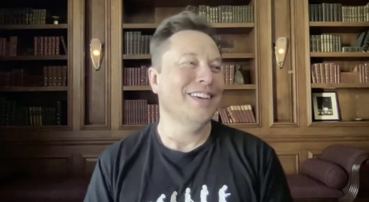 Musk laughing at bitcoin v dogecoin suggestion at B word, July 2021