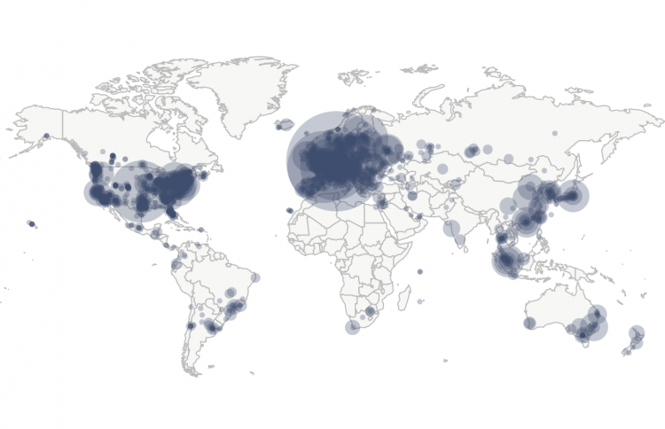 Global bitcoin nodes distribution, Sep 2021