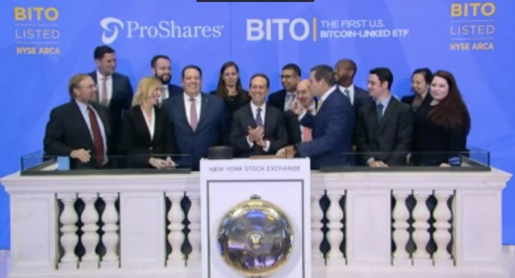 First bitcoin ETF rings NYSE bell, Oct 2021