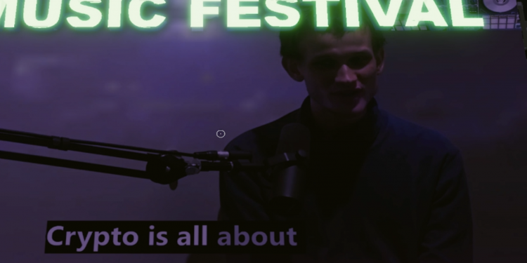 Vitalik Buterin in a meme video at a Decentraland performance, Nov 20 2021