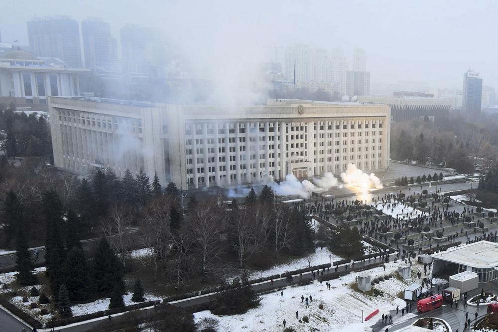 City Hall building in Almaty, Kazakhstan, Jan 5 2022