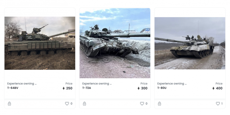 Russian tanks being sold on Opensea, March 2022
