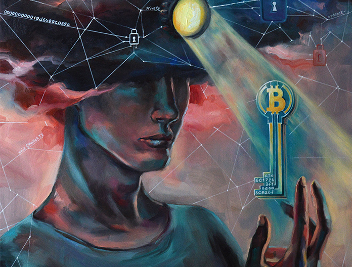 Bitcoin miner, abstract art.