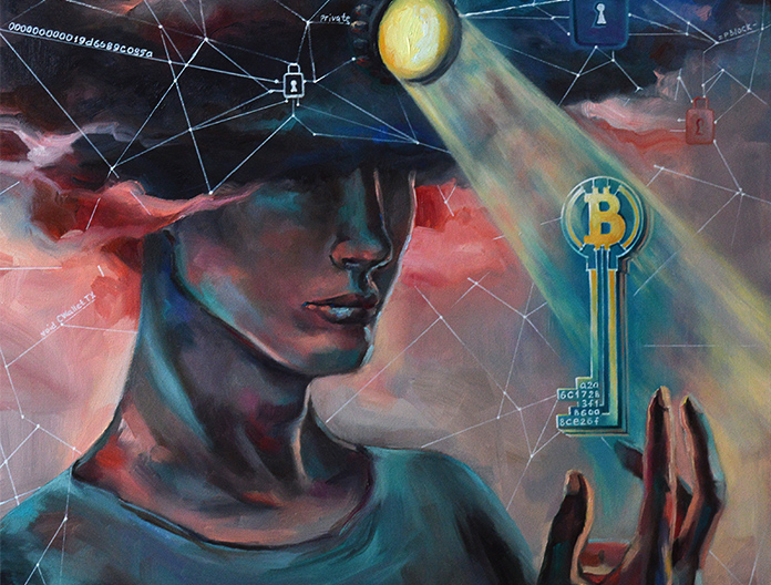 Bitcoin miner, abstract NFT art.