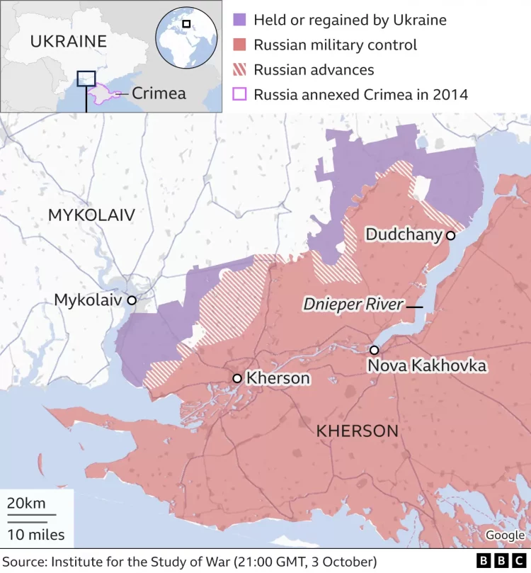 Ukraine Map of Recent Advances, Oct 3 2022