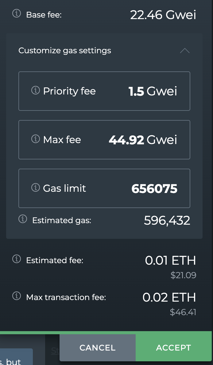 Плата за Ethereum, лістапад 2022 г