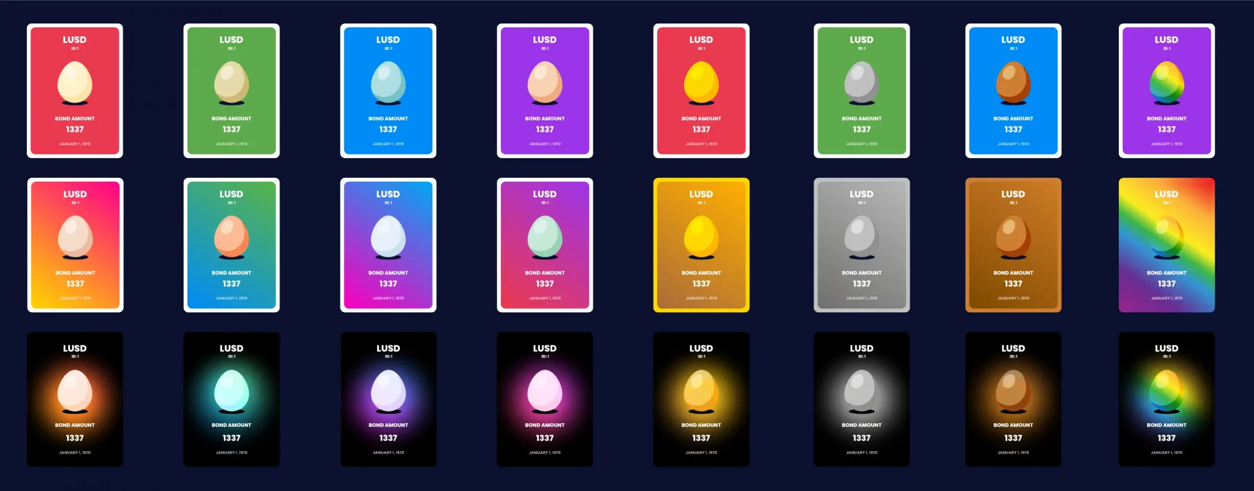 Egg NFT traits of chicken bonds, Nov 2022