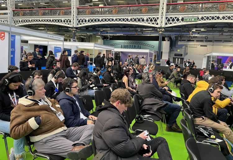 The crypto stage at the TechEx exhibition in London, Dec 2022