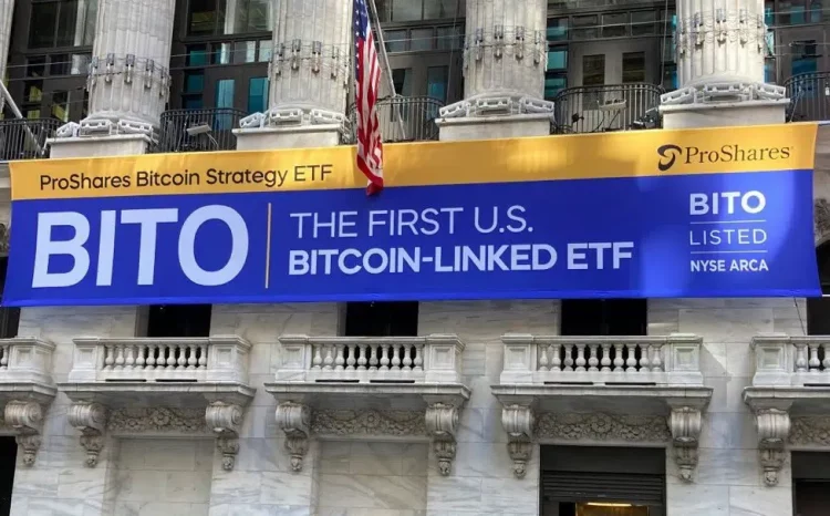 ProShares bitcoin ETF listing on Wall Street, Oct 2021