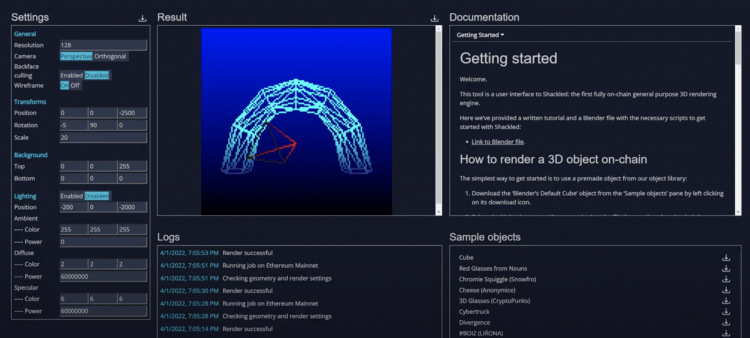 Shackled, a 3d rendering engine on ethereum, Jan 2023