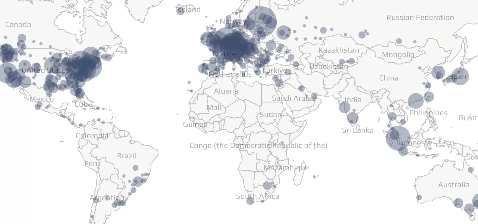 Bitcoin nodes worldwide, Nov 2023